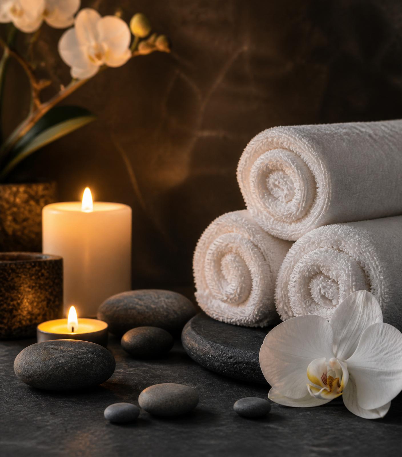 Spa candles and towels